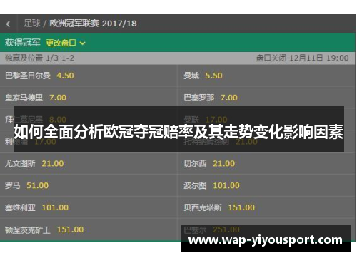 如何全面分析欧冠夺冠赔率及其走势变化影响因素