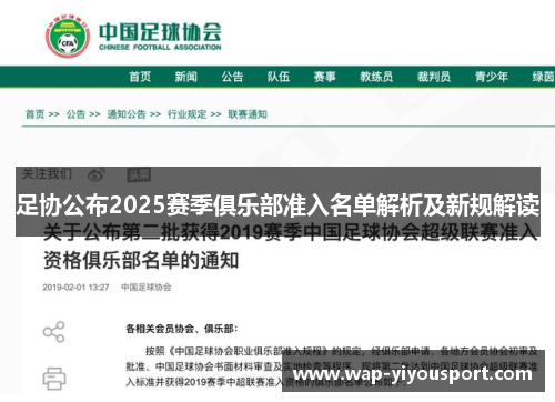 足协公布2025赛季俱乐部准入名单解析及新规解读